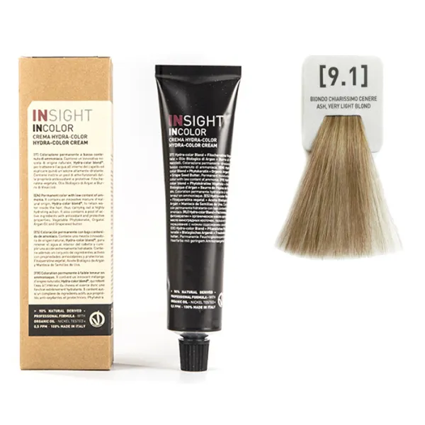 Перманентный краситель для волос 9.1 Пепельный очень светлый блондин INCOLOR, 100 мл