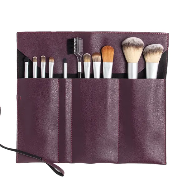 Набор кистей для макияжа №3, 11 кистей в бордовом чехле