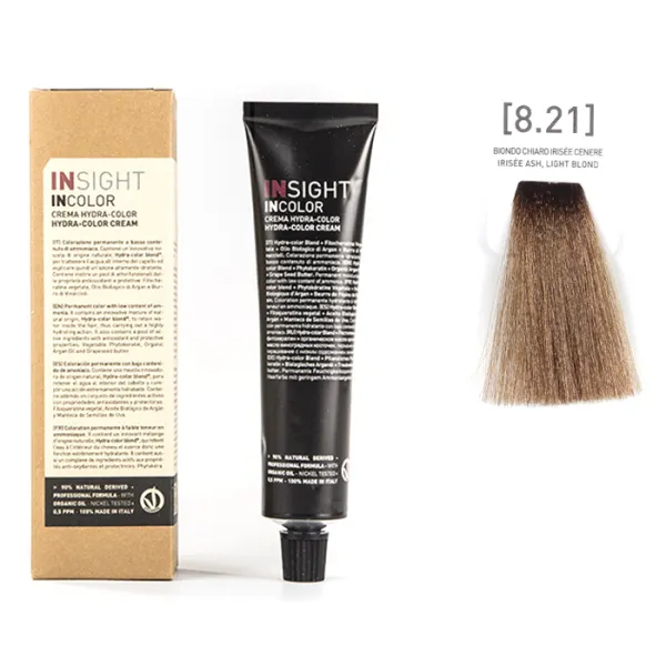 Перманентный краситель для волос 8.21 Перламутрово-пепельный светлый блондин INCOLOR, 100 мл