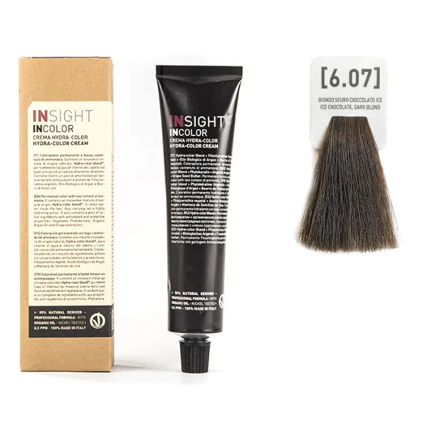 Перманентный краситель для волос 6.07 Ледяной шоколадный темный блондин INCOLOR, 100 мл